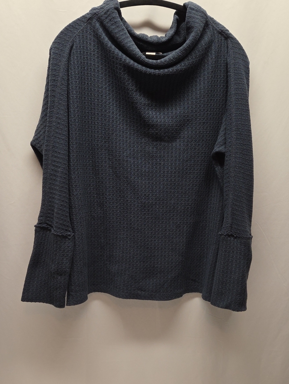 Westbound Navy Textured Waffle Knit Cowl Neck Sweater Boho Granola Warm